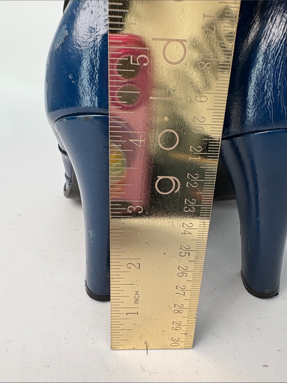 ✂️ Marc Jacobs blue shiny Leather High-Heel Ankle Boots with Black Strap - Picture 6 of 12